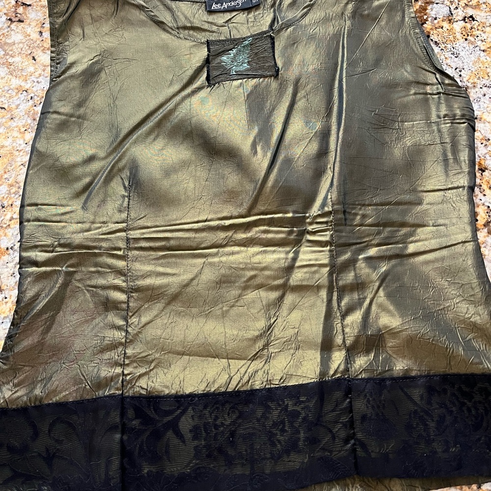 Hand-Painted Olive Crinkle-Acetate Tank Dress